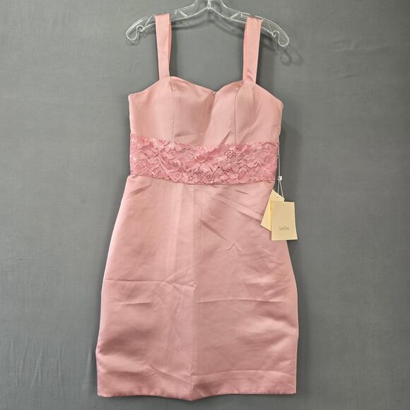 LanTing Pink Mini Dress Formal Lace Strappy Sweetheart Zip NEW Women ESTIMATED M - Picture 1 of 9